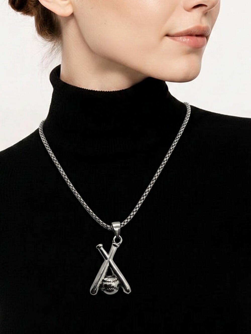 Baseball Bat Necklace Stainless Steel Crossed Bats Pendant Softball Sports Gift